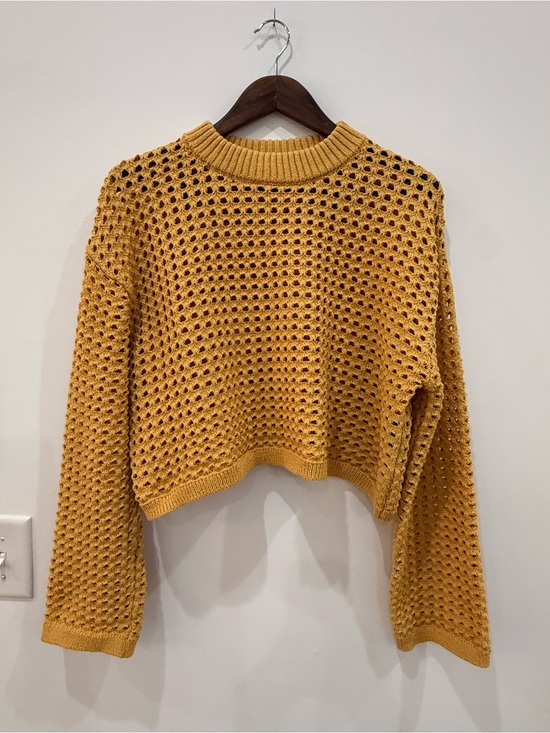 H&M Sweaters - H&M Open-Knit Cropped Crew Sweater - Mustard